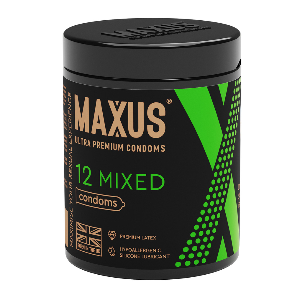Презервативы в пластиковом контейнере микс-набор MAXUS Mixed X-Edition - 1 уп (12 шт)