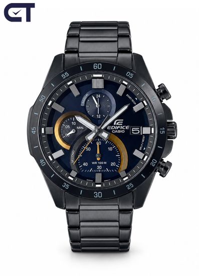 CASIO EFR-571DC-2AVUDF EDIFICE мужские наручные часы — чёрный хронограф с тёмно-синим циферблатом и золотистыми акцентами