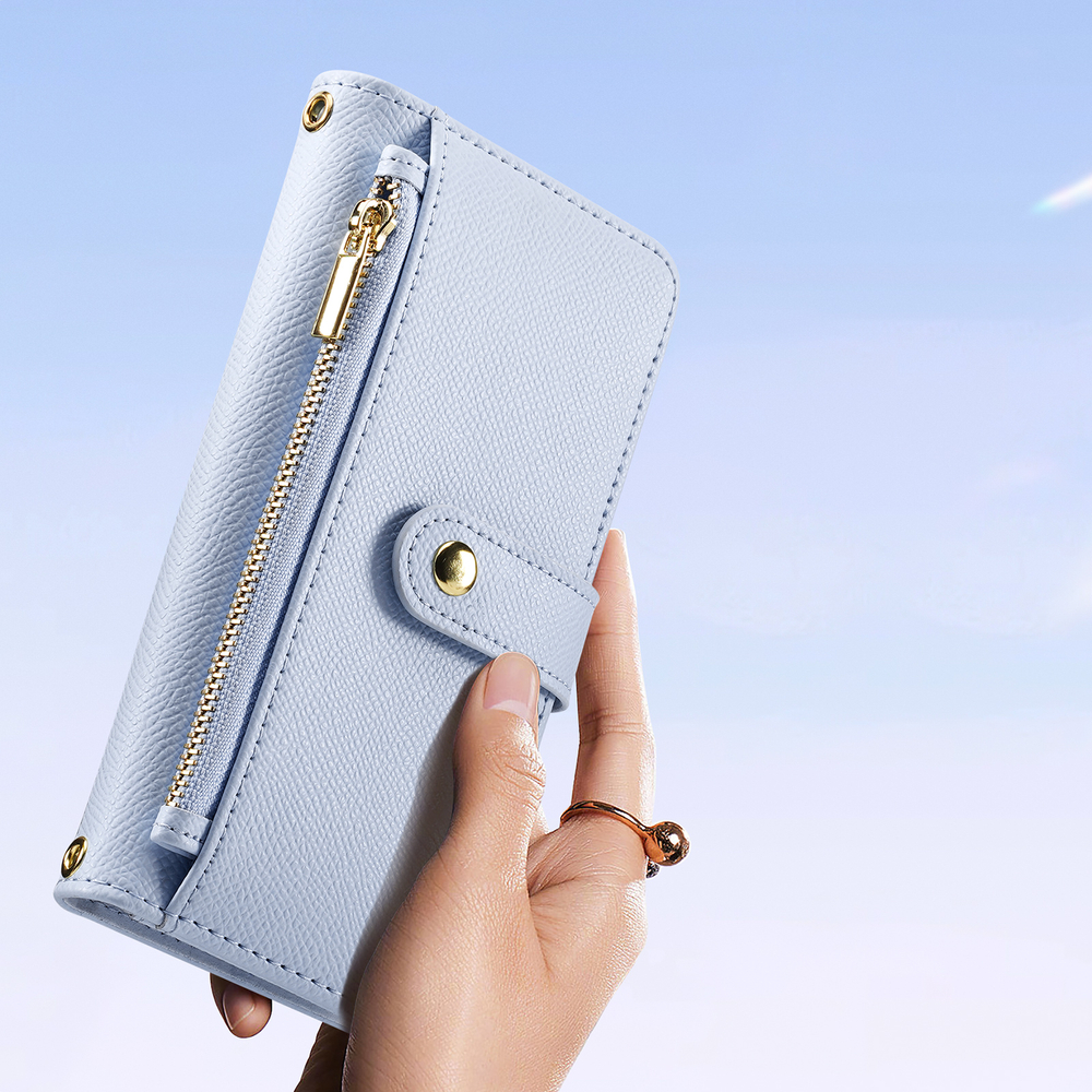 Чехол кошелек с MagSafe из кожи светло-синего цвета для Samsung Galaxy S26+ Плюс, серия Lawa Series от Dux Ducis
