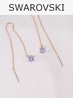 Серьги-протяжки Миражи с сиреневыми кубиками Swarovski