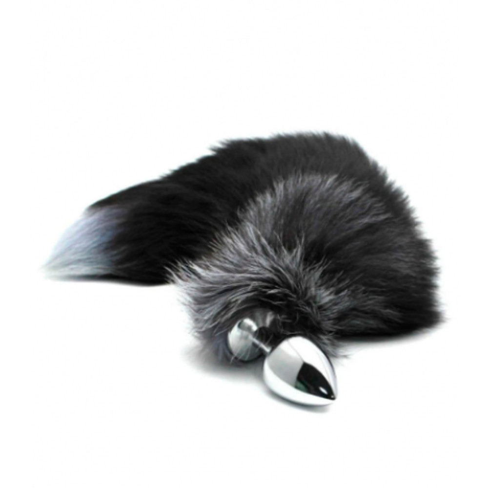 Анальный плаг с лисьим хвостом Black and White Fox Tail L от Alive
