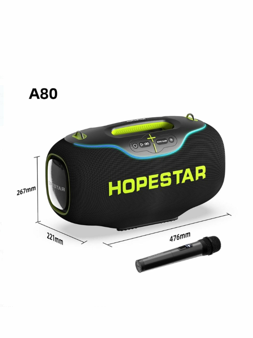 Колонка HOPESTAR A80, 350 Вт, с микрофоном, серая