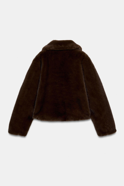 ZARA КОРОТКАЯ ШУБА ИЗ ИСКУССТВЕННОГО МЕХА, ТАБАЧНЫЙ
