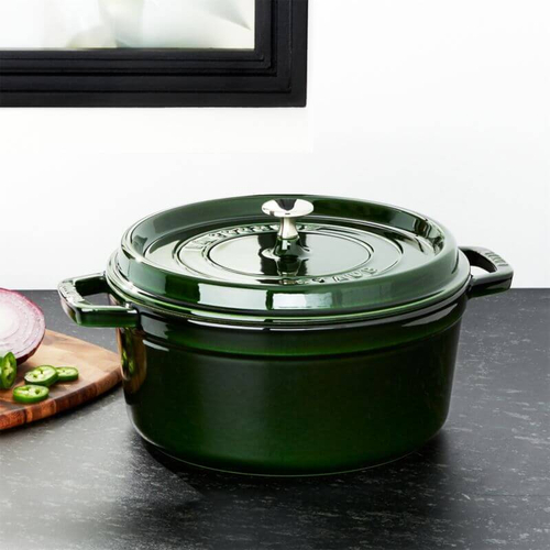 Кокот Staub, чугунный, круглый, объем 6.7 л, диаметр 28 см, зеленый базилик