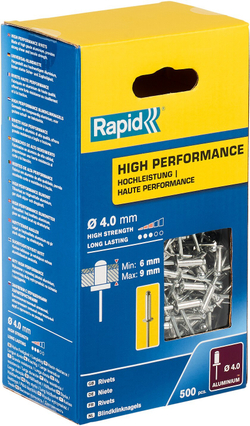 RAPID R:High-performance-rivet, 4.0 х 12 мм, 500 шт, алюминиевая высокопроизводительная заклепка (5001434)