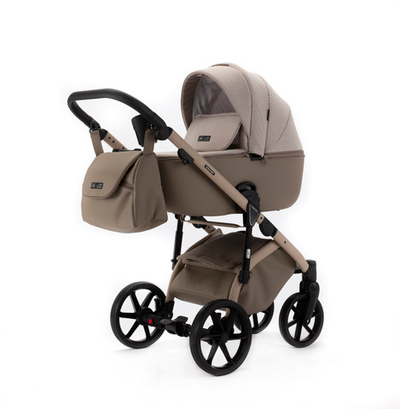 Детская универсальная коляска Adamex NOLA Natura CAPPUCCINO-4 (2в1) - Т.Бежевая ткань, Т. бежевая экокожи