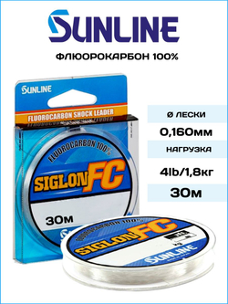 Флюорокарбоновая леска для рыбалки Sunline Siglon FC 2020 0.160мм/1.8кг. 30м.