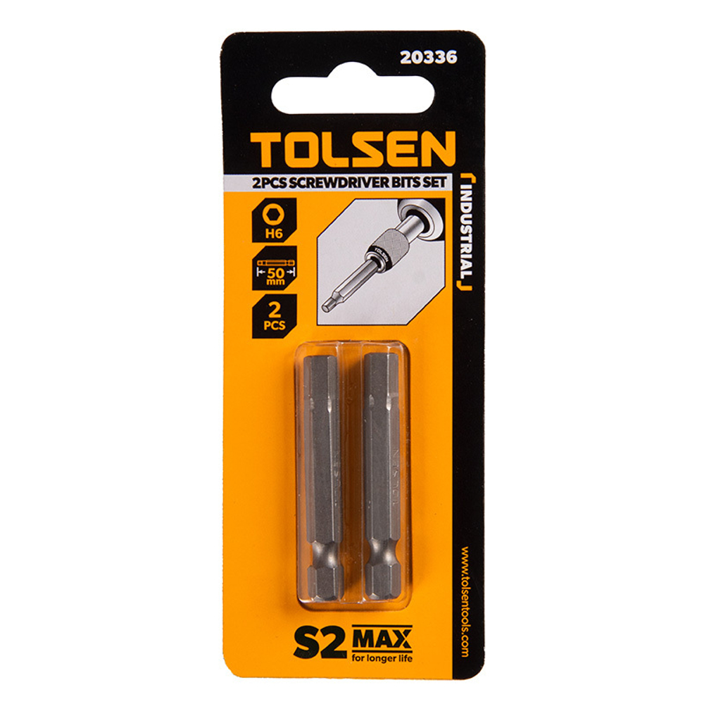 TOLSEN (TT20336) Набор вставок (бит) торцевых 1/4", Hex, 6 мм, 50 мм, 2 предмета