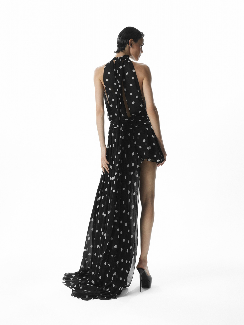 “Moonlight Jade” Платье халтер из шифона асимметричное.