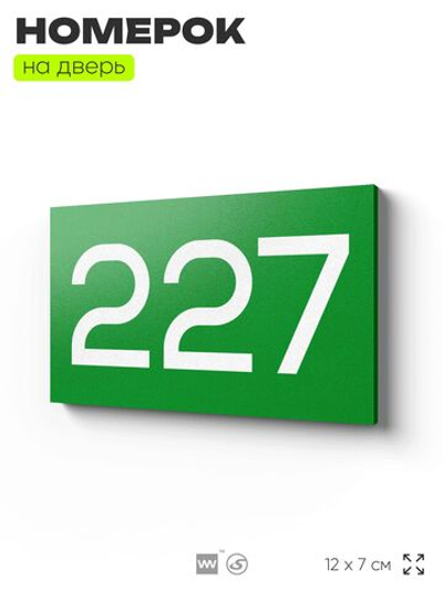 Номер на дверь 227, табличка на дверь для офиса, квартиры, кабинета, аудитории, склада, зеленая 120х70 мм, Айдентика Технолоджи
