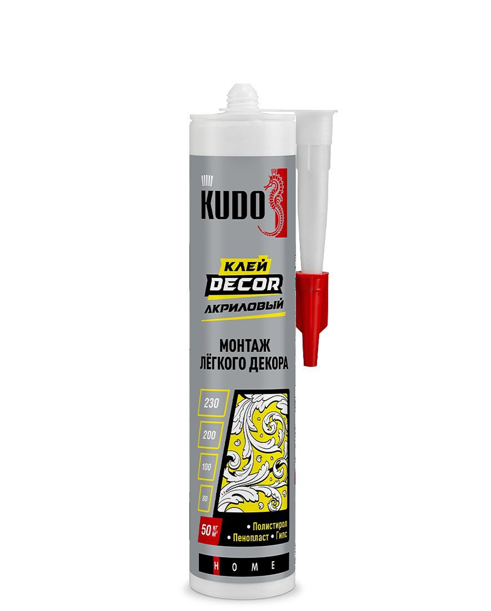 Клей KUDO HOME Decor для монтажа легкого декора, на акриловой основе, белый, 280 мл новинка!