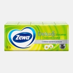 Носовые платочки с ароматом ромашки 3 слоя Zewa Deluxe 10*10шт в ассортименте