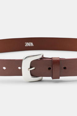 ZARA РЕМЕНЬ ИЗ 100% КОЖИ С МЕТАЛЛИЧЕСКОЙ ПРЯЖКОЙ, КОРИЧНЕВЫЙ