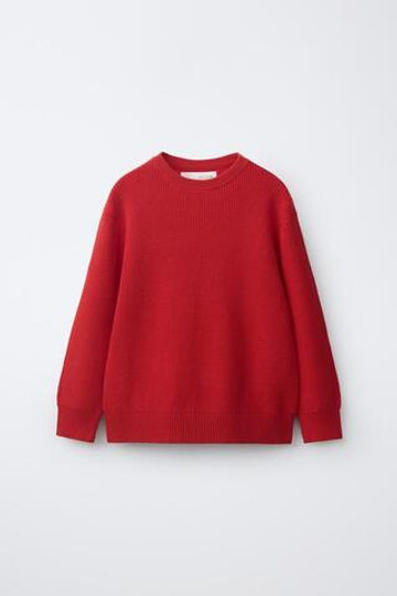 ZARA СВИТЕР В ПОЛОСКУ ИЗ ЖЕМЧУЖНОЙ ВЯЗКИ, МЯГКИЙ КРАСНЫЙ