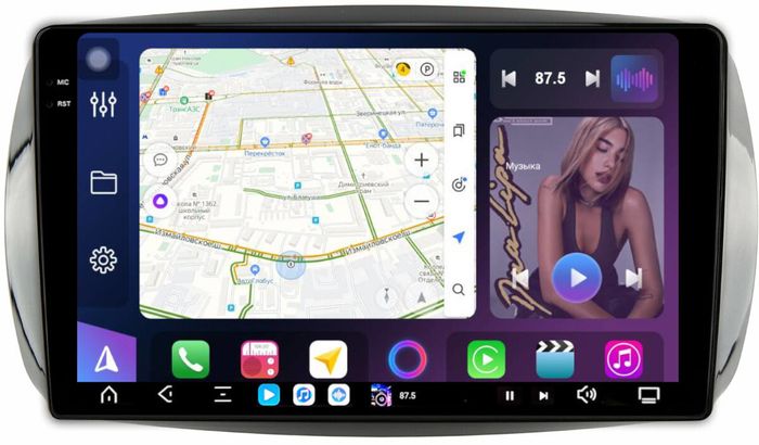Магнитола для Mercedes-Benz Smart ForTwo/ForFour W453 2014-2023 - FarCar S500-TS20 монитор 9.5" 2K QLED на Android 14, Быстрейшая, CarPlay, 4G SIM-слот