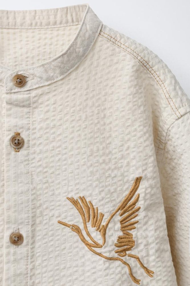 ZARA РУБАШКА С ВЫШИКОЙ, ЭКРЮ