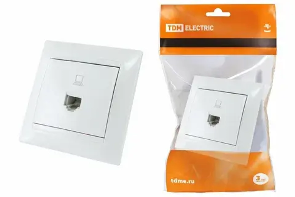 Розетка компьютерная RJ45 + ТФ (RJ11) IP20 белая "Валдай" TDM  SQ1804-0015