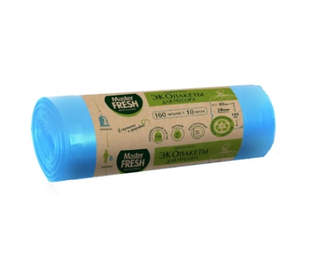 Master FRESH ЭКО пакеты для мусора 70% RECYCLING 160л/10шт (голубые) 28мкм