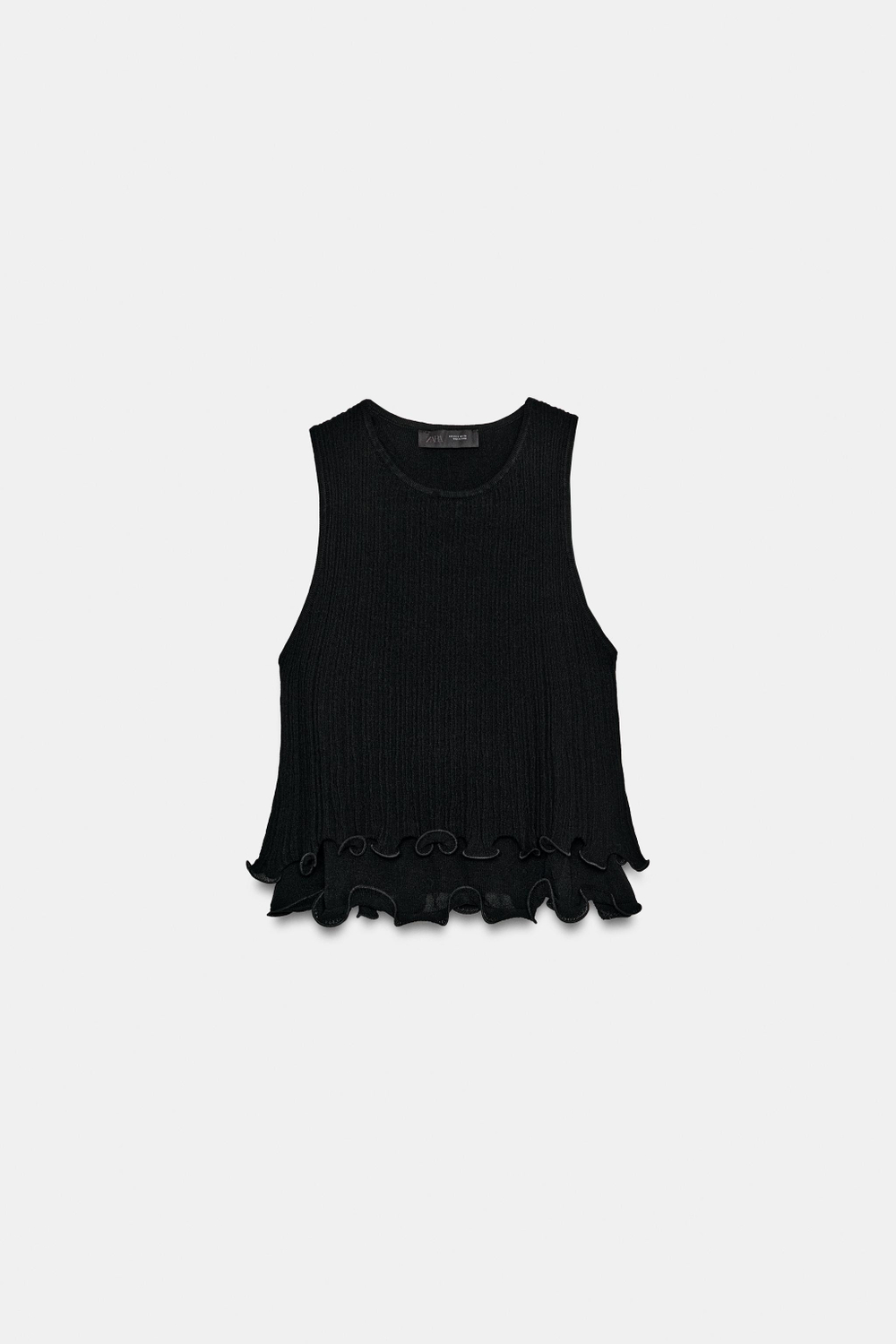 ZARA ДВУХСЛОЙНЫЙ ТРИКОТАЖНЫЙ ТОП, ЧЕРНЫЙ