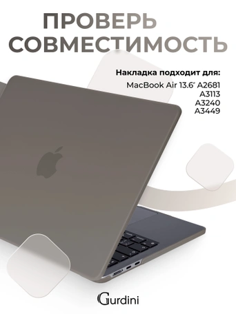 Чехол накладка Gurdini для Macbook Air 13.6" 2022 (A2681) пластик матовый Grey