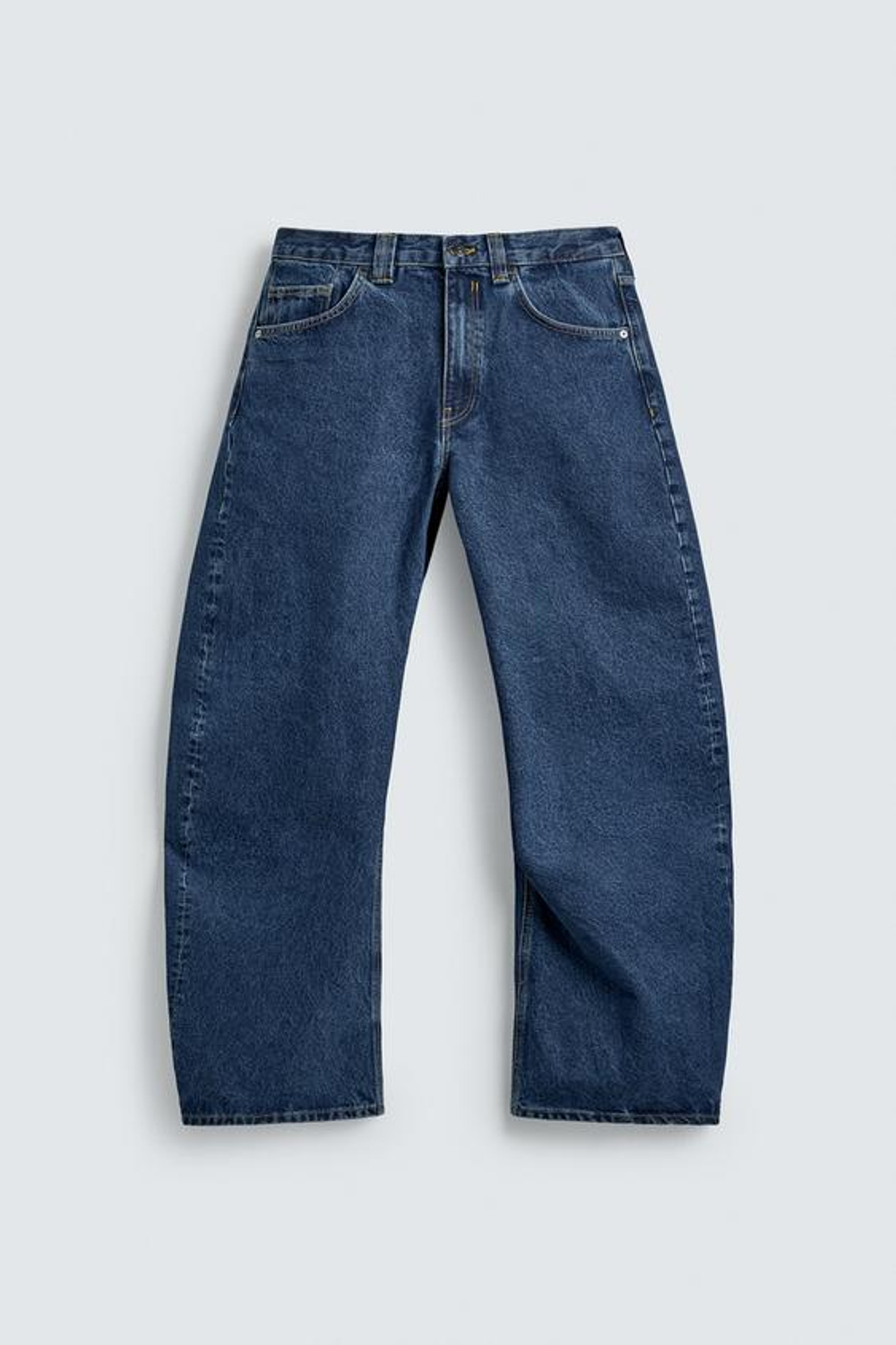 ZARA ДЖИНСЫ BARREL FIT С ДЕКОРАТИВНЫМИ ШВАМИ, СИНИЙ