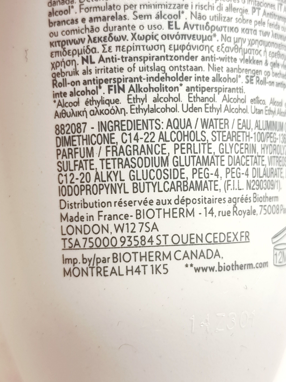 Biotherm Шариковый антиперспирант Deo Pure Invisible 48 часов, с успокаивающим комплексом, без спирта, 75 мл (из Финляндии)