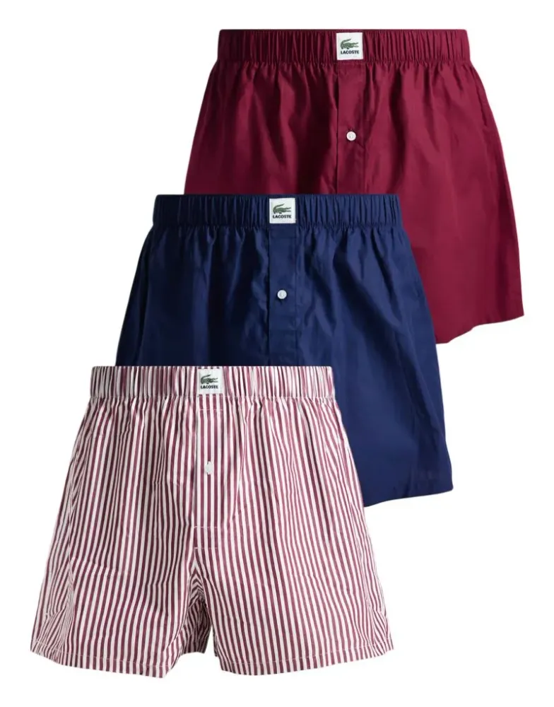 Мужские спортивные боксеры Lacoste Cotton Poplin 3P - burgundy/white/navy blue