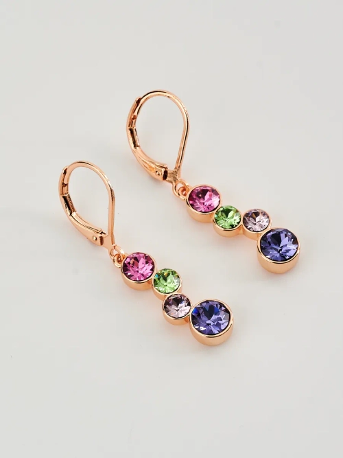 Серьги-подвески Эльза с разноцветными кристаллами Swarovski