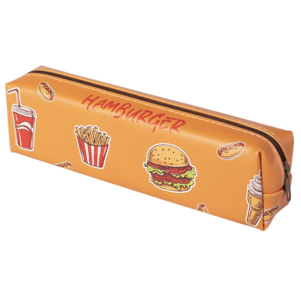 Пенал - косметичка Alingar, ПВХ, молния, 205 х 60 х 40 мм, "Fast food" оранжевый (бургер, фри, кола)