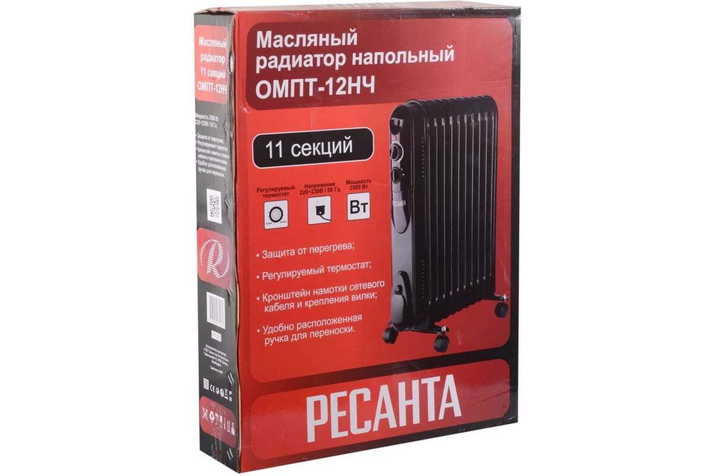 Масляный радиатор Ресанта ОМПТ-12НЧ, 11 секций