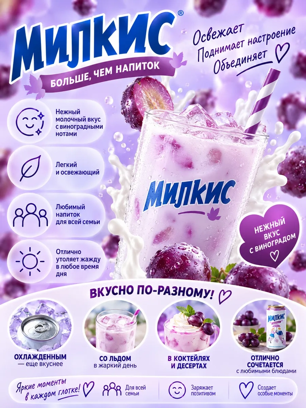 Напиток Милкис со вкусом Винограда 250 мл * 6 шт