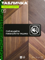Табличка Соблюдайте пожалуйста тишину, табличка на дверь и стену черная, для офиса и кафе, салона красоты и фитнес-клуба, серия COSMO COBALT, 30х10 см, Айдентика Технолоджи