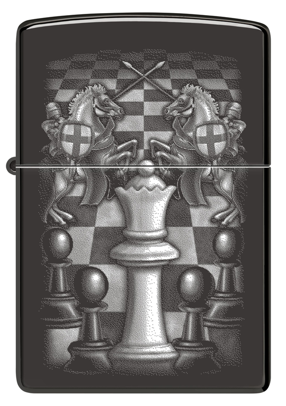 Зажигалка Zippo Chess Design с покрытием High Polish Black, латунь/сталь, черная, 38x13x57 мм