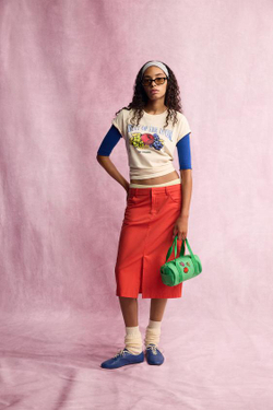 ZARA - FRUIT OF THE LOOM™ ЮБКА-МИДИ С РАЗРЕЗОМ, КРАСНЫЙ