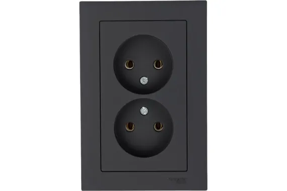 Розетка Systeme Electric ATLASDESIGN без заземления двойная + рамка карбон 36380