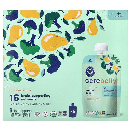 Cerebelly, органическое пюре, брокколи, груша, для детей от 6 месяцев, 6 паучей по 113 г (4 унции)