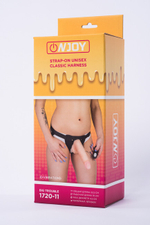 Страпон с реалистичной насадкой и вибрацией Onjoy Stap-on Unisex Classic Harness, Big Trouble (10 режимов) (Цвет: телесный)
