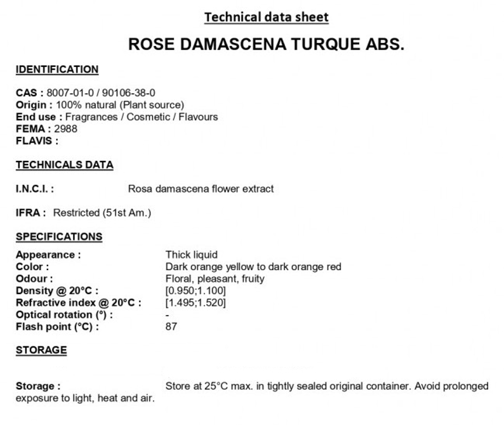 ROSE DAMASCENA ABS / АБСОЛЮТ РОЗЫ ДАМАСЦЕНА (ТУРЦИЯ) CAS 8007-01-0 и 90106-38-0