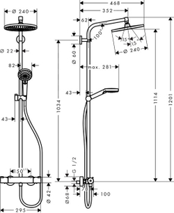 Crometta S 240 1jet Showerpipe, EcoSmart, 9 л/мин, душевая система для душа с термостатом 27268000