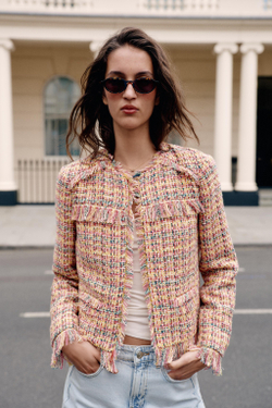 ZARA РЕЛЬЕФНЫЙ БЛЕЙЗЕР С БАХРОМОЙ, РАЗНОЦВЕТНЫЙ