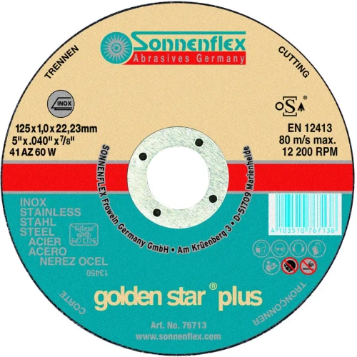 Отрезной диск Golden Star 125x1x22,23 AZ60 W F41 INOX Sonnenflex 76713