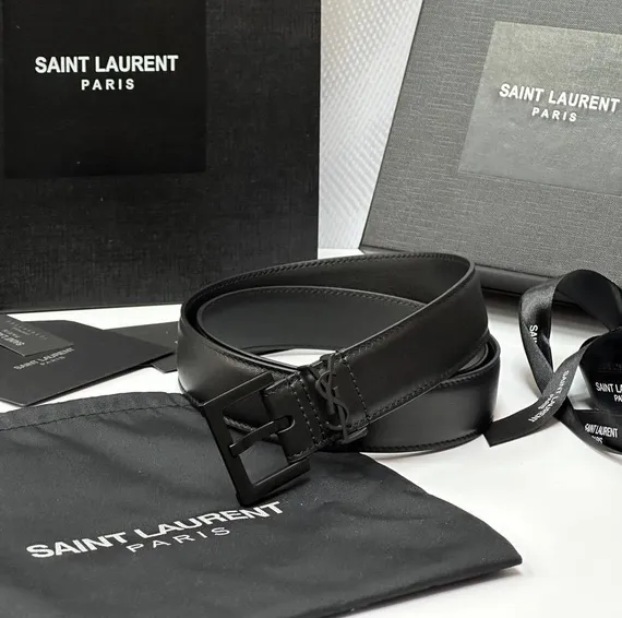 Ремень SAINT LAURENT с пряжкой CASSANDRE из гладкой кожи