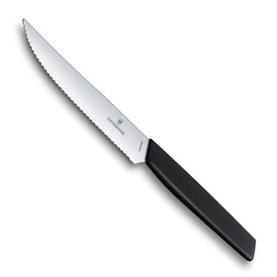 Кухонный нож Victorinox Мод. Swiss Modern для стейка, волнистое лезвие 12 см, чёрный #6.9003.12W