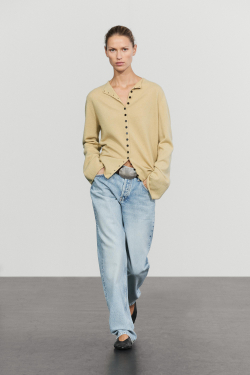 Massimo Dutti Кардиган из смесовой шерсти с пуговицами, оливковый
