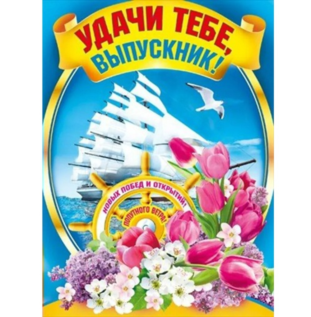 Плакат Удачи тебе, выпускник! Парусник 60х44 см
