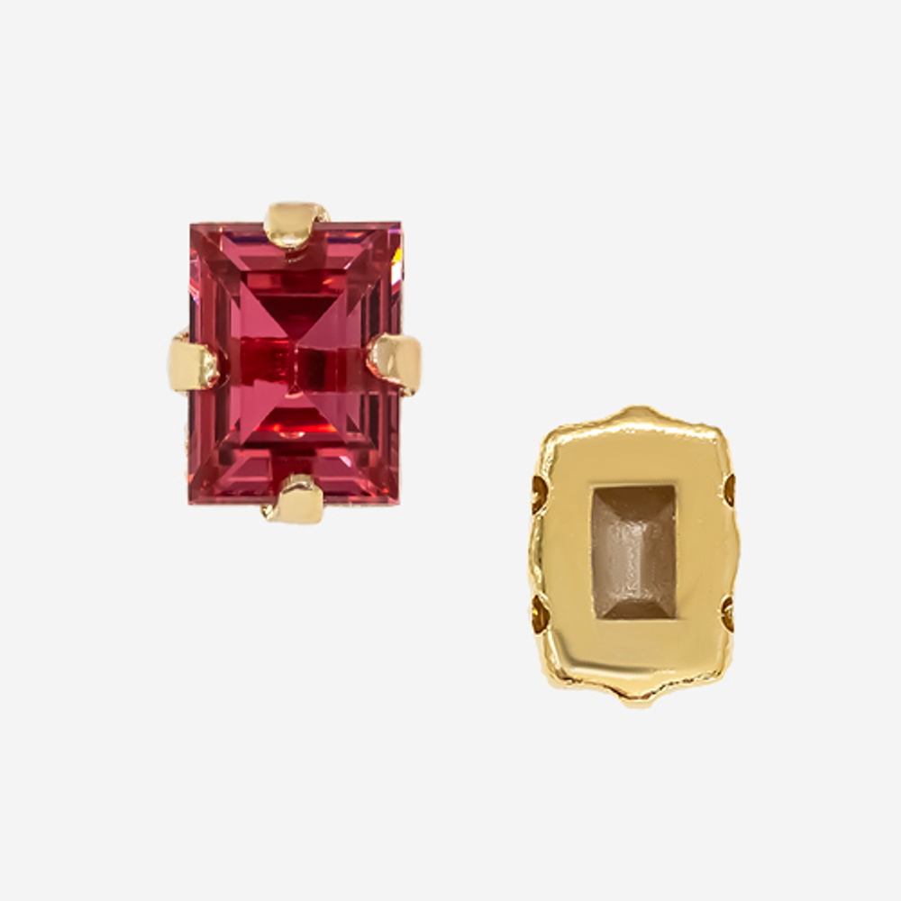Кристалл Прямоугольник (Step Cut Fancy Stone) в цапах, оттенок "Светлая Фуксия"/"Light Fuchsia", 9*7мм, позолота