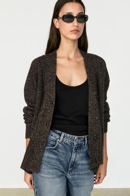 Massimo Dutti Кардиган из 100% кашемира с V-образным вырезом, кротово-коричневый