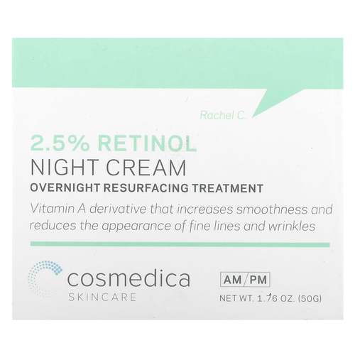 Cosmedica Skincare, Ночной крем с 2,5% сывороткой ретинола, ночная омолаживающая процедура, 50 г (1,76 унции)