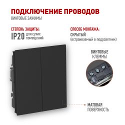 Выключатель ЭРА Arktik 16-1104-05 двойной 10АХ-250В антрацит | Эра Arktik