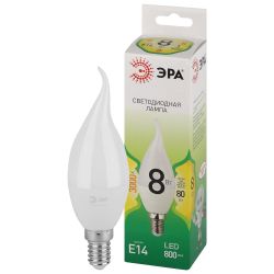 Лампа светодиодная ЭРА GREEN LINE LED BXS-8W-830-E14 GL 8Вт свеча на ветру теплый свет E14 | Лампы cветодиодные Свеча (B/C)